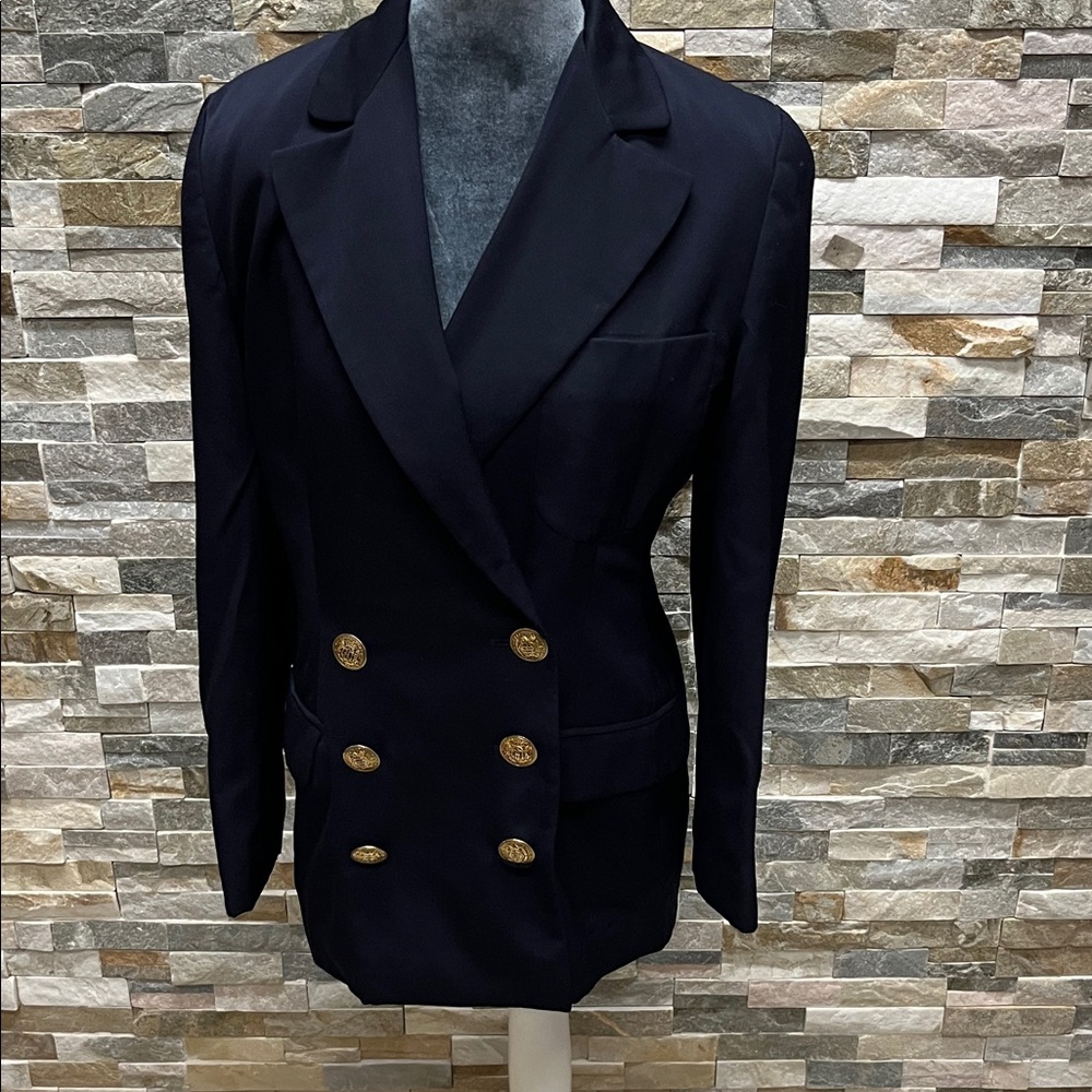 LINDA ALLARD Double-Breasted Navy Women's Blazer with Gold Buttons